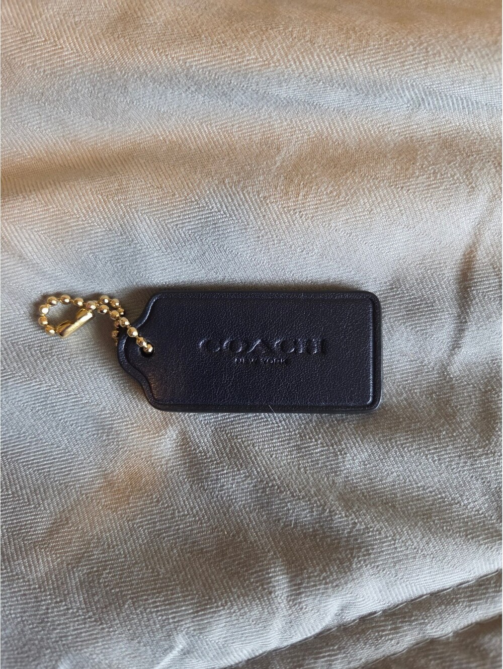 Coach Leather hang Tag with Gold Ball Chain 2.5 inches